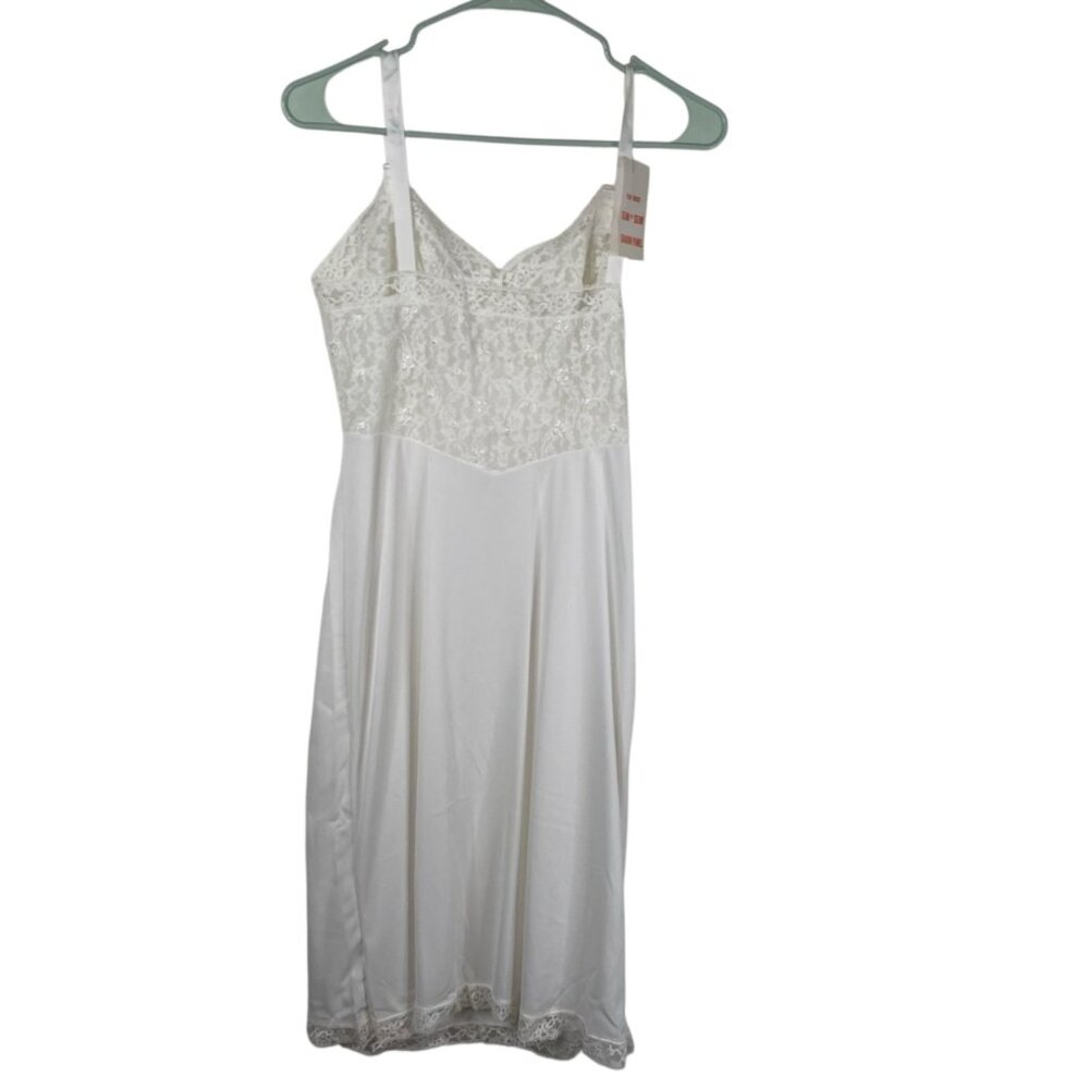 Vintage Fit Rite Lingerie Slip Dress Shadow Panel Babydoll Coquette White 34 NWT - Picture 2 of 13